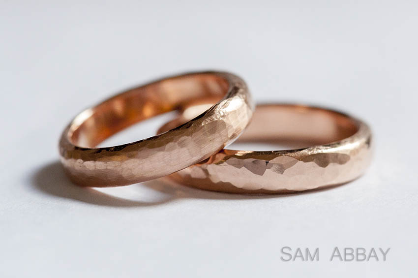 850 Hammered Red Gold Same Sex Wedding Rings 
